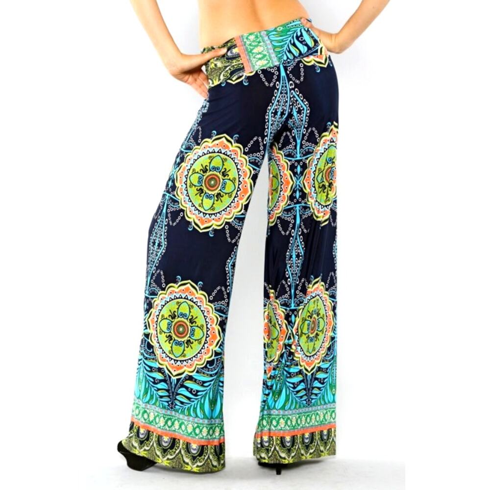 Flying Tomato "Midnight Mai Tai" Paisley Boho Palazzo Pants L Festival Hippie
